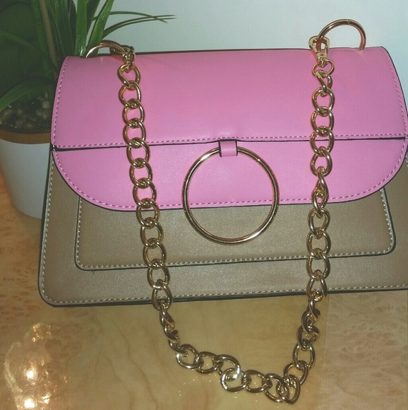 PINK & BROWN CHAIN LINK HANDBAG - SML/MED - Picture 2 of 6